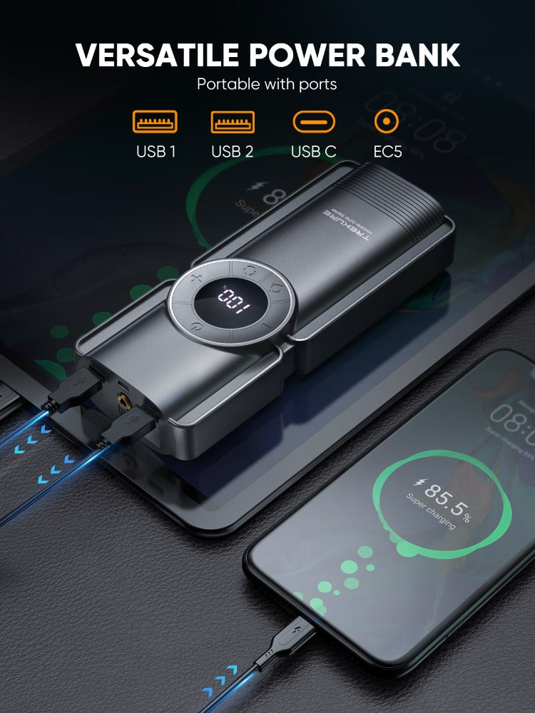 Portable Car Jump Starter with Air Compressor, 150PSI Car Battery Jump Starter Battery Pack (9L Gas/8L Diesel), Safe Car Jumper Starter Portable Jump Box with Display, Emergency Light