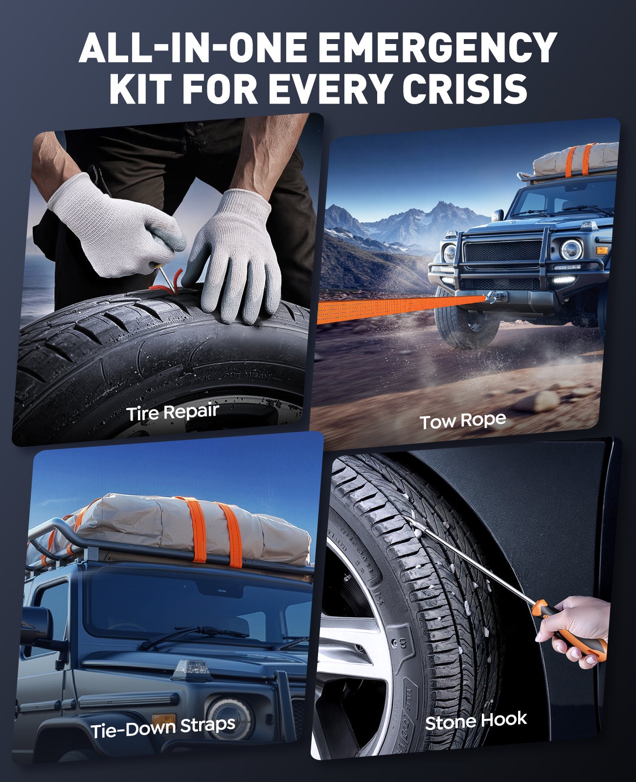 TREKURE 16-in-1 Car Jump Starter with Air Compressor 160PSI, 8000A Jump Starter Jump Box (All Gas 12L Diesel), Jumper Cables Jumper Starter Portable with Car Roadside Emergency Kit, Gloves, Lights