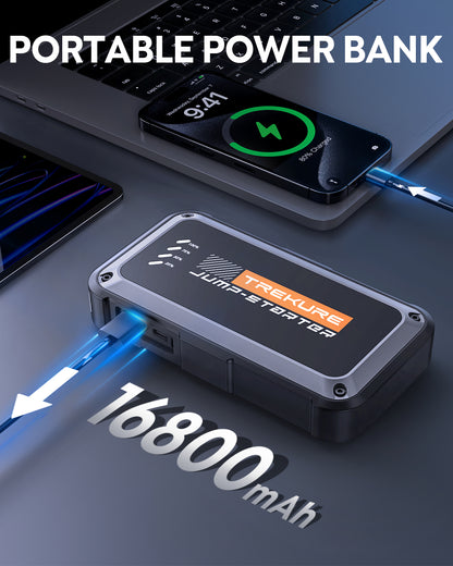 Portable Car Battery Jump Starter 3500A 16800mAh Jump Box, Car Battery Jumper Starter Portable Jumper Cables for car(8.0L Gas/6.5L Diesel), Fast Charge, Lights, Compact