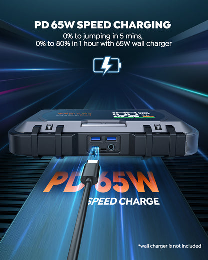 8000A Car Battery Jump Starter, Battery Jumper Starter Portable (All Gas/12L Diesel), 27000mAh 65W Charging Jump Box, Portable Car Jump Starter with 160W DC, 600LM Light, Extended Jumper Cables