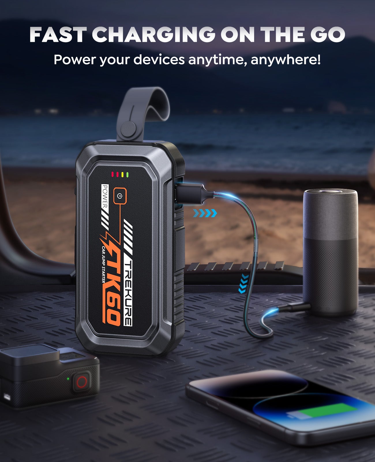 TREKURE Car Battery Jumper Starter Portable 5000A, Portable Car Jump Starter up to 10L Gas or 8L Diesel Engine, Jump Box, Jumper Cables for Car Battery, Magnetic Build, 4 Mode Flashlight, Power Bank
