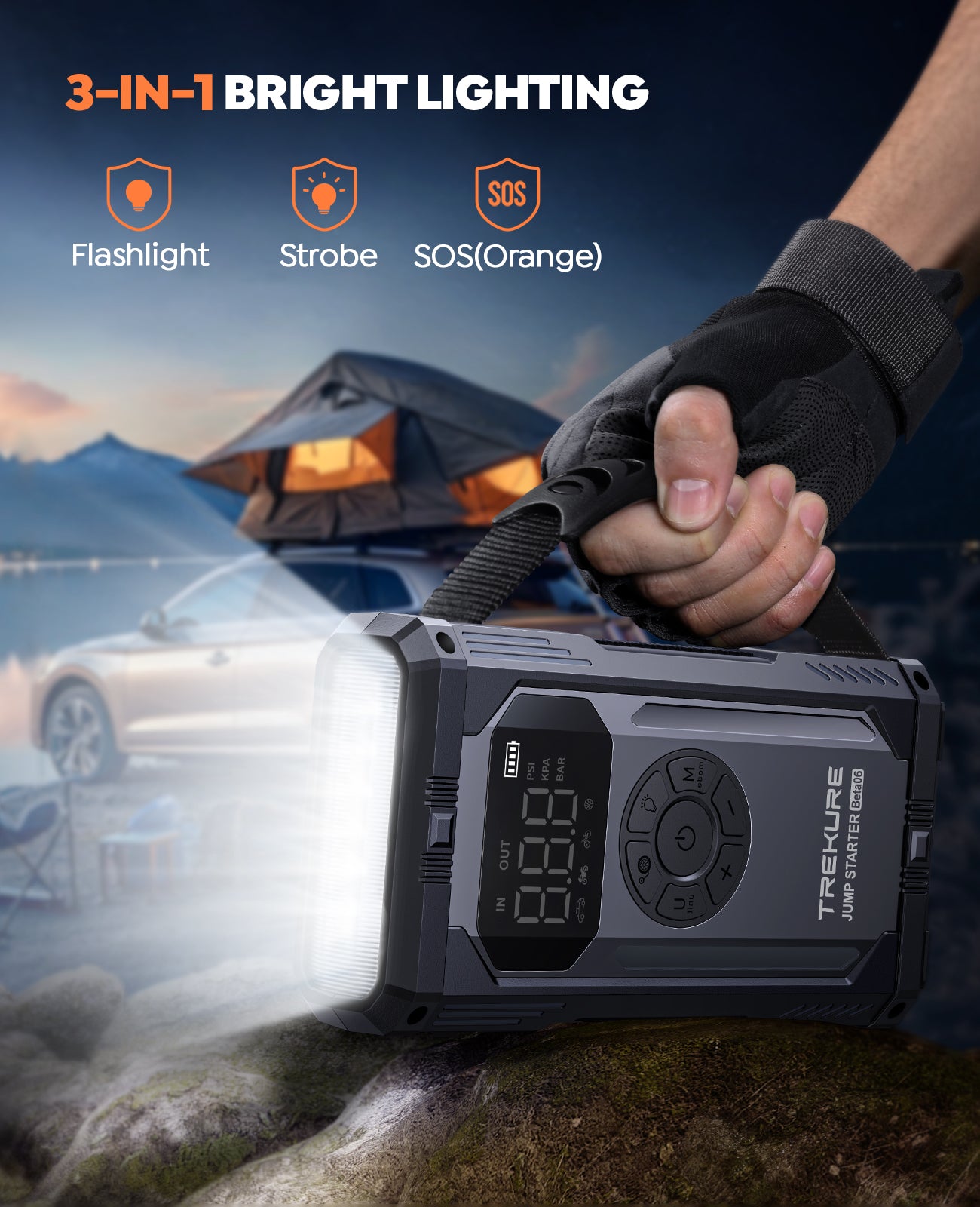 Portable Car Jump Starter with Air Compressor, TREKURE 150PSI Car Battery Jump Starter (All Gas/10L Diesel), 12V Jump Box Car Battery Jumper Starter Portable with LCD Display, Lights