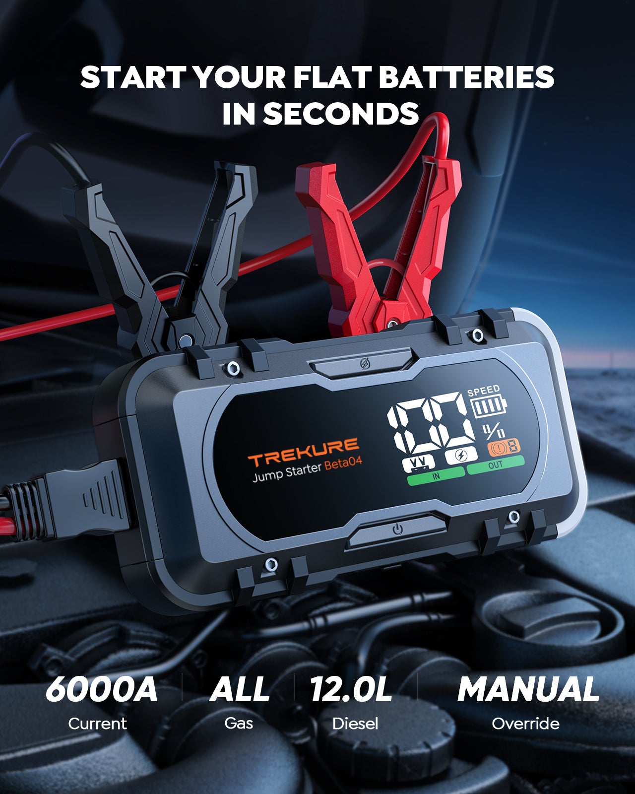 Car Jump Starter 6000A 8-in-1 65W Charging Car Battery Jump Starter Battery Pack (All Gas/10L Diesel) Jump Box Car Battery Jumper Starter Portable with Extended Jumper Cables