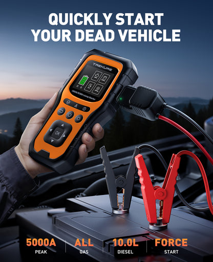 Car Battery Jump Starter with OBD2 Scanner 5000A, Car Battery Jumper Starter Portable (All Gas/10L Diesel), 12V Jump Box Jumper Cables, Code Reader for Check Engine Light, Diagnostic Tool