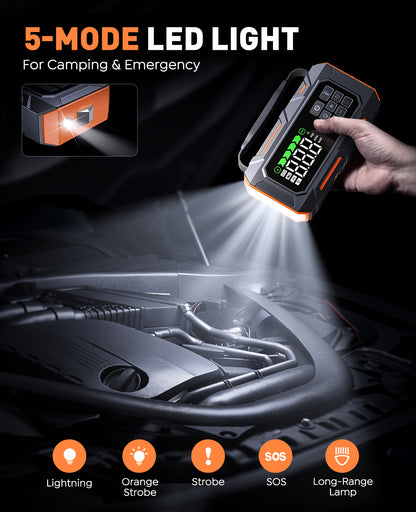 14-in-1 Car Jump Starter with Air Compressor 160PSI, 7000A Jump Starter Jump Box (All Gas 12L Diesel), Jumper Cables Jumper Starter Portable with Car Roadside Emergency Kit, Tow Rope, Gloves, Lights