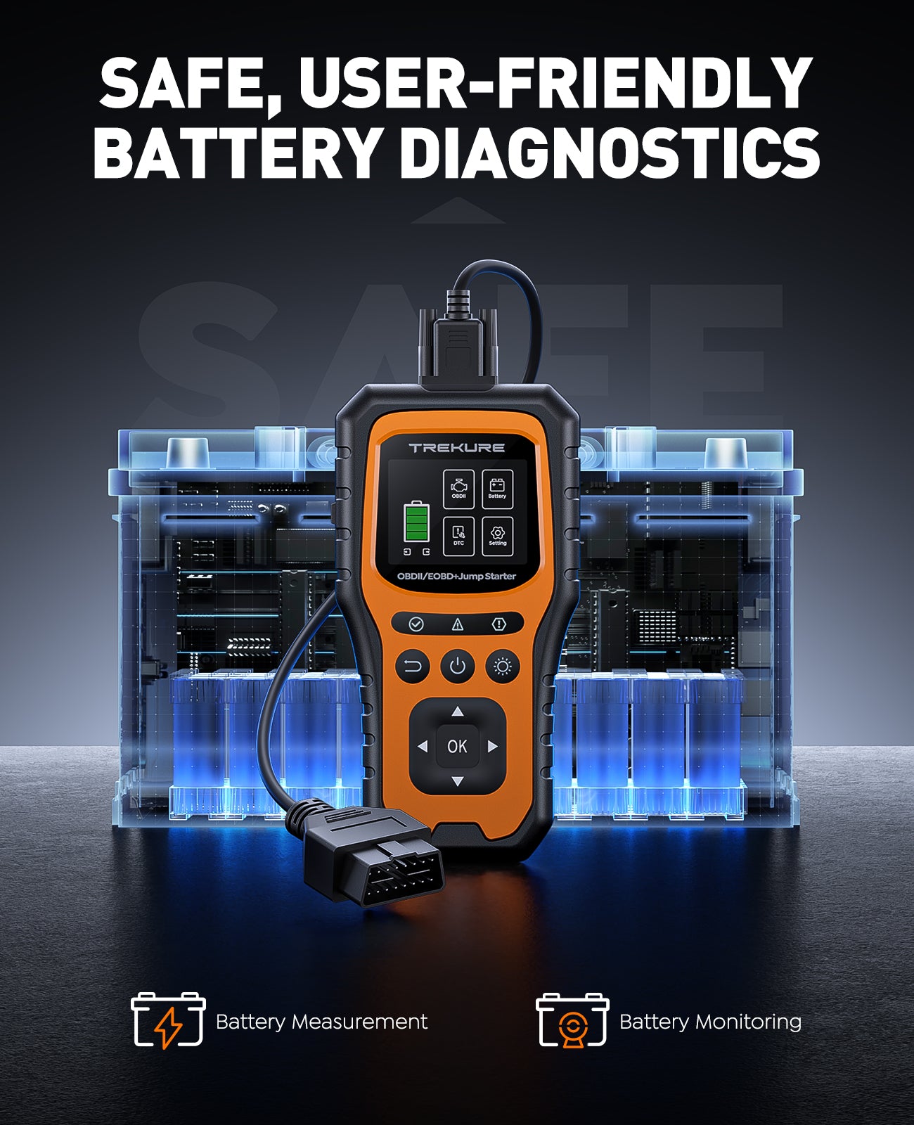 Car Battery Jump Starter with OBD2 Scanner 5000A, Car Battery Jumper Starter Portable (All Gas/10L Diesel), 12V Jump Box Jumper Cables, Code Reader for Check Engine Light, Diagnostic Tool