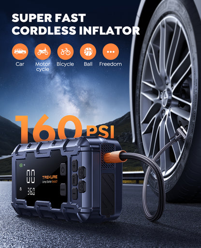 10-in-1 Car Battery Jump Starter with Air Compressor 6000A 160PSI 45W Charger, Car Jump Starter Jump Box (All Gas 12L Diesel), Car Battery Jumper Starter Portable Jumper Cables, Gloves, Lights