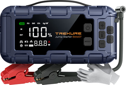 10-in-1 Car Battery Jump Starter with Air Compressor 6000A 160PSI 45W Charger, Car Jump Starter Jump Box (All Gas 12L Diesel), Car Battery Jumper Starter Portable Jumper Cables, Gloves, Lights